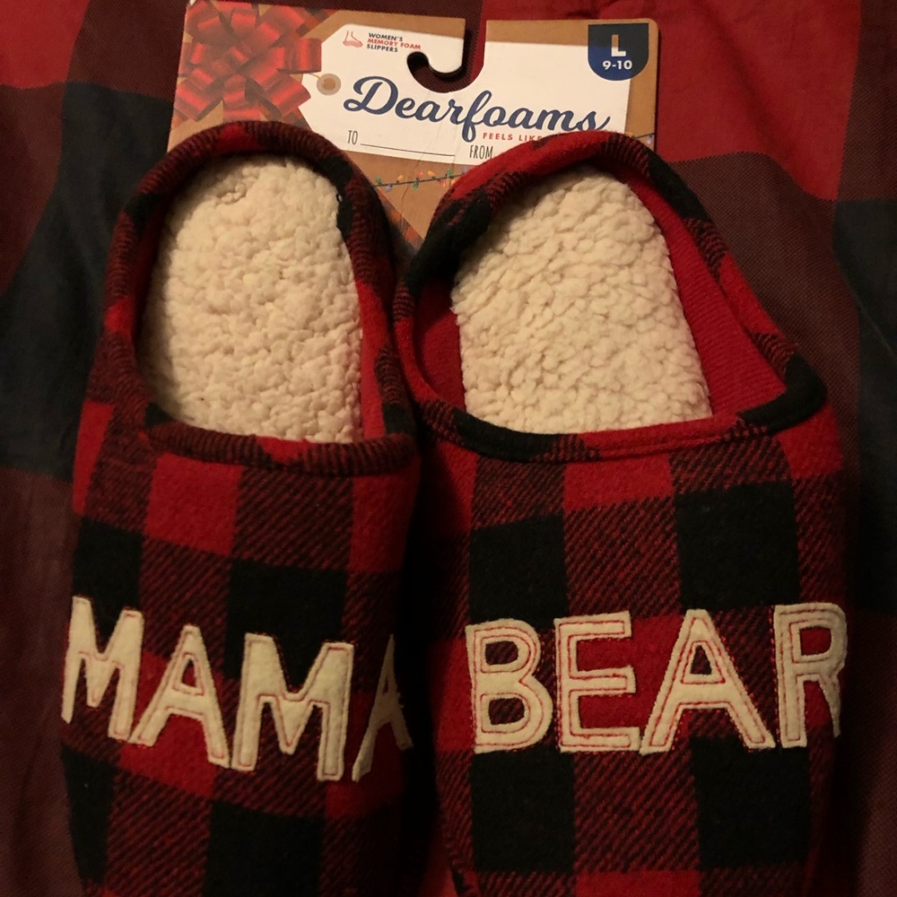 DearFoams Buffalo Plaid Mama Bear Slippers